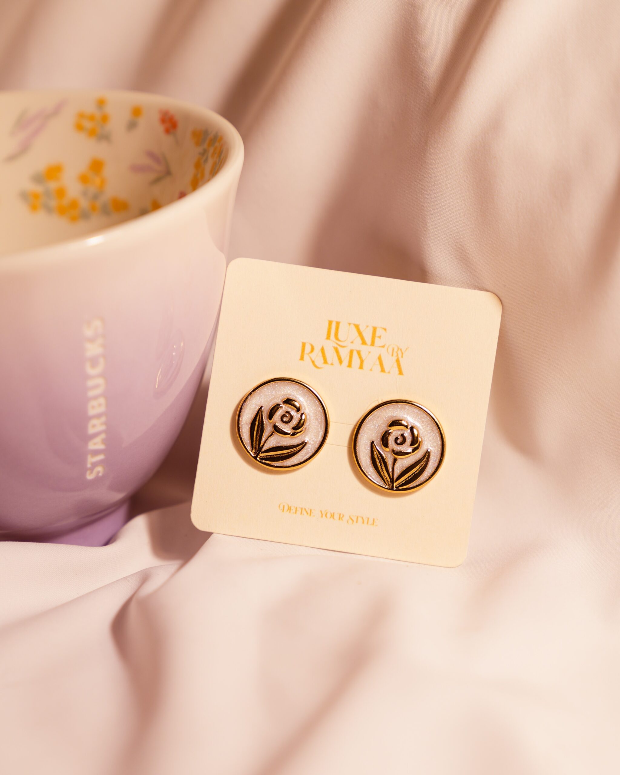 Luxe Rose Stud Earring (White)