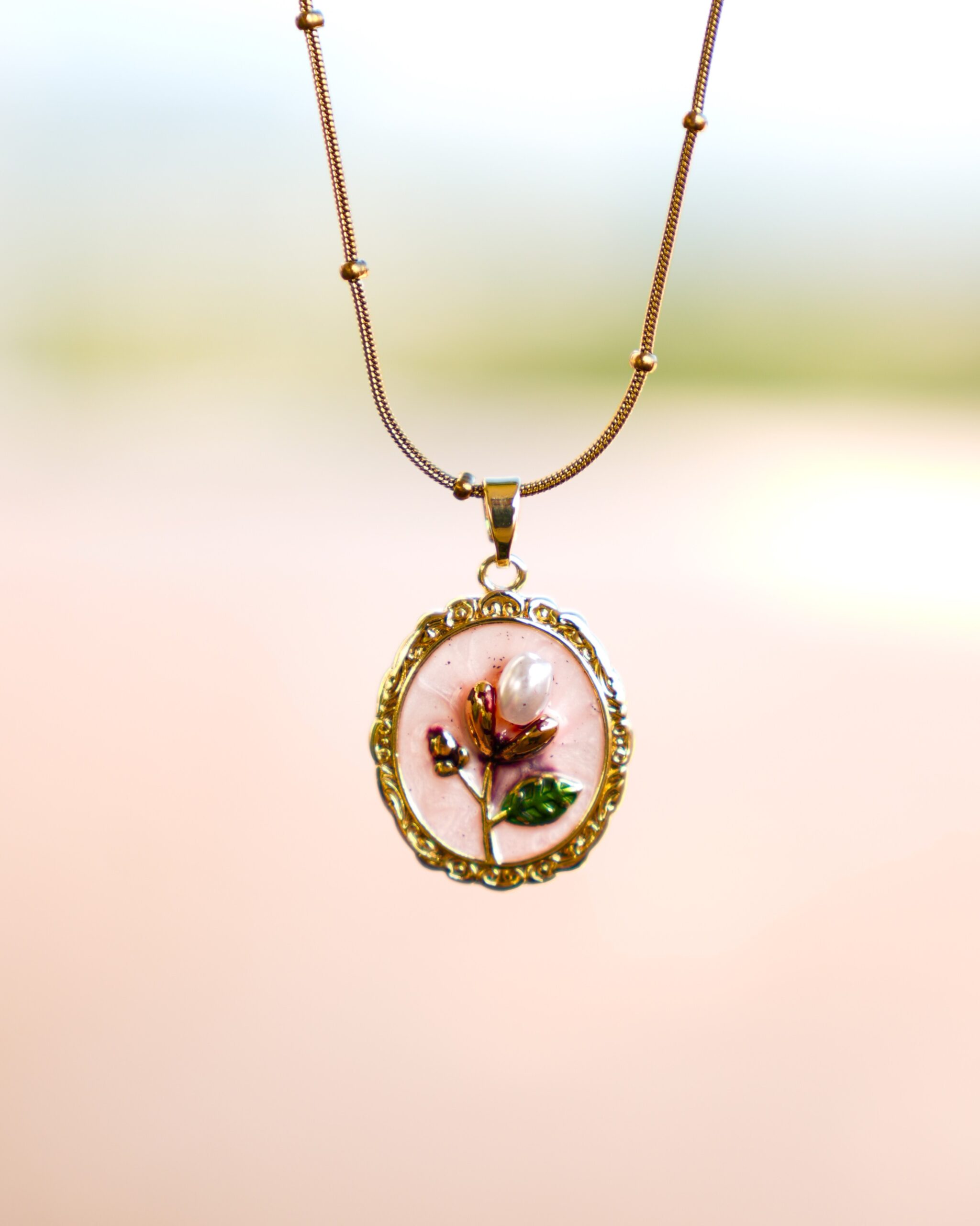 Oval Floral Pendant Necklace (purple) - Image 3