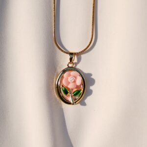 Enamel Flower Pendant Necklace.