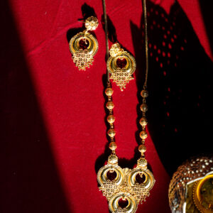 Elegant Gold-Plated Beaded Necklace & Earring Set | Festive Drop Design