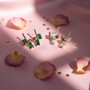 Linear Luxe" Geometric Drops (White & Green)