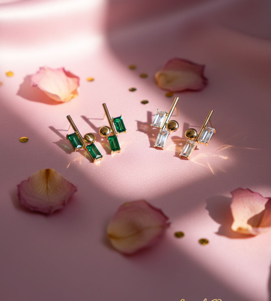 Linear Luxe" Geometric Drops (White & Green)